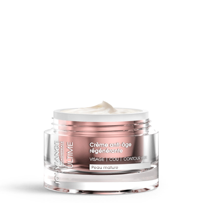 crème anti âge regénérante peau mature jouviance pot ouvert fond blanc